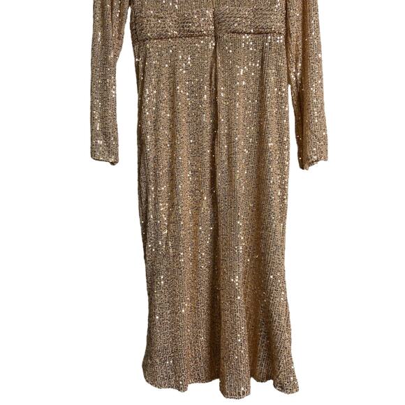 Ieena Mac Duggal 26555 Long Sleeve Sequin Midi Dress Side Slit Rose Gold Size 6 - Picture 14 of 15